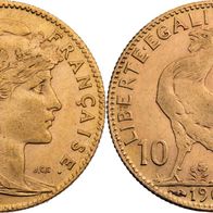 Frankreich Goldmünze 3,23 g. 10 Francs 1907 Marianne 3. Republik