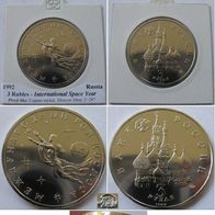 1992, Russia, 3-Ruble commemorative coin: International Space Year, proof-like