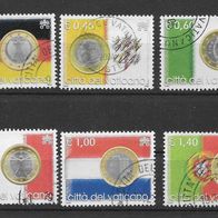 021) Vatikan 2004 Euro-Münzen aus Mi. Nr. 1495-503 6 Werte gestempelt