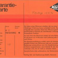 Garantie-Karte Körting Ölbrenner No. t14/248002 vom 17.05.1974