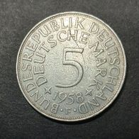 BRD Silberadler Heiermann 5 Deutsche Mark 1958 F