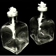2 Flaschen aus Glas - Mit Docht - Für Petroleum ca. 17 cm hoch - 9 x 9 cm Boden