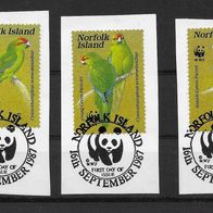 031) Norfolk-Insel 1987 Vögel Mi. Nr. 421/23/24 gestempelt auf Papier