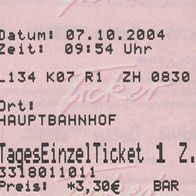 Fahrschein TagesEinzelTicket 3318011011 GVH Üstra Regio Bus DB Großraum Hannover 2004