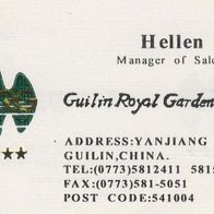 Visitenkarte Guilin Royal Garden Hotel, China aus 1994
