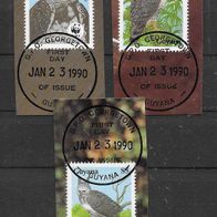 040) Guyana 1990 Vögel Mi. Nr. 3077-79 gestempelt auf Papier