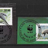 041) Guyana 1993 Meerestiere Mi. Nr. 4082/83 gestempelt auf Papier