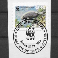 042) Guyana 1993 Meerestiere Mi. Nr. 4083 gestempelt auf Papier