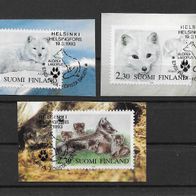 045) Finnland 1993 Tiere Mi. Nr. 1202-04 gestempelt auf Papier