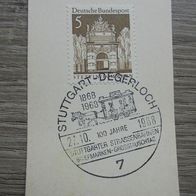 WST Eisenbahn 100 Jahre Strassenbahn Kutsche Pferd Stuttgart auf Kärtchen 1968