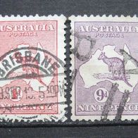 2 x Australien , Kanguru Briefmarken 1913-1915 Gestempelt WZ (W24a)