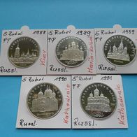 Russland 1988 - 1991 5 Rubel in PP fünf Stück
