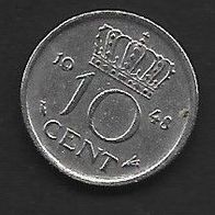 Holland 10 Cent Gebrauchsmünze aus dem Jahr 1948