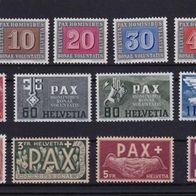 Schweiz 1945, MiNr: 447 - 459 Waffenstillstand Europa PAX sauber postfrisch, 500, M€