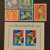 Schweiz 1962, MiNr: 758 - 762 und Block 18 sauber postfrisch (1)
