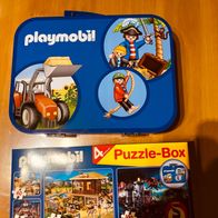 Playmobil 4 Kinderpuzzles im blauen Metallkoffer 55599, von Schmidt Spiele, nw
