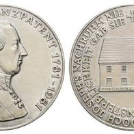 Medaille 1981 Haus Habsburg JOSEPH II. 200 J. Toleranzpatent (1781-1981)