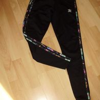adidas Leggings Sport schwarz bunte Blumenstreifen an der Seite Gr 38