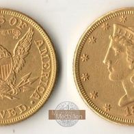 U.S.A. Amerika Goldmünze 8,36 g. Liberty Head - Half Eagle 5 Dollars 1882