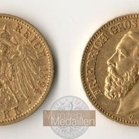 Baden Goldmünze 7,97 g. Kaiserreich 20 Mark 1894 G, Friedrich I. (1894-1895)