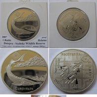2007, Belarus, 1 Ruble- Dniepra Sozhsky Wildlife Reserve, proof (mintage: 5,000)