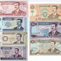Banknoten aus IRAK - Saddam Hussein - 7 Stück - UNC