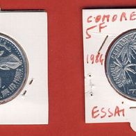 Komoren 5 Francs 1984 Essai RAR Top Auflage 1700 Stück