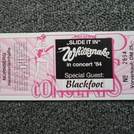 alte Konzertkarte, Whitesnake, 16.03.1984, Hemmerleinhalle Neunkirchen a. B. (T#)