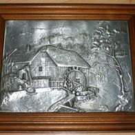 Altes Metallbild Zinnrelief Bild DIE ALTE MÜHLE Zinn geprägt getrieben RAR Top