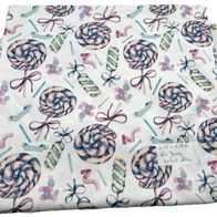 1,5 M Stoffrest Stoff Lollies Blau Jerseystoff Mädchenstoff Kinderstoff Süßes