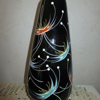 Vase schwarz aus Hyalithglas mit Emailmalerei 1950