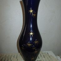 Vase aus Porzellan kobaltblau mit Goldmalerei, Handmalerei, gemarkt 1950