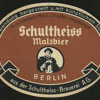 ALT ! Bieretikett "Malzbier" Schultheiss-Brauerei-Aktiengesellschaft Berlin