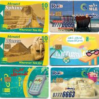 6 verschiedene Telefonkarten Ägypten , leer