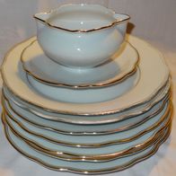 CT CP Colditz Made in Germany 7 Speiseteller flach 1 Sauciere weiß Goldrand gut erhal