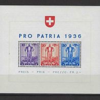 Schweiz 1936, MiNr: A 294 - A 296 Block 2 sauber postfrisch (1)