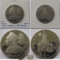 1992, Russia, 1 Ruble- Naval Commander P.S. Nakhimov, proof