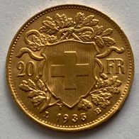 Goldvreneli L1935 B Helvetica 20.-Fr. 6,45 Gramm 900 Gold