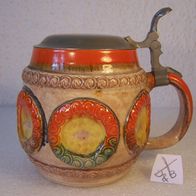 Dümler & Breiden / Höhr Keramik Krug mit Zinndeckel *