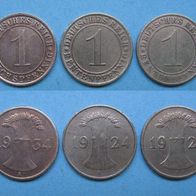 Dt. Reich WR 3 x 1 Pf. Bronze 1934A,1924A 1923A (W156)