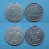 Dt. Reich 2 x 5 Pf. Keiserreich 1894J,1918J (W170)