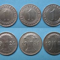 Dt. Reich WR 3 x 1 Pf.1924J,1931E,1933F Bronze (W171)