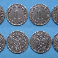Dt. Reich 4 x KR.1 Pf. 1911A,1900D,1908E,1913D Bronze (W172)