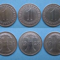 Dt. Reich WR 3 x 1 Pf. 1924J,1928A,1932A Bronze (W173)