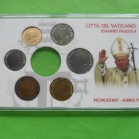 Vatikan 1984 Kursmünzsatz ohne 1000 Lire Silber in Kassette