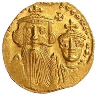 Byzanz Kaiserreich Goldmünze Solidus 654/659 Constantin II. und IV. nebeneinander