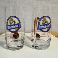 Mönchshof - 2 Bierkrüge aus Glas jeweils 0,3 l Fassungsvermögen - Version 1