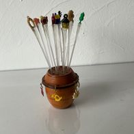 12 Vintage Cocktail Spieße mit sechs Anhänger mit Holzständer