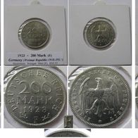 1923, Germany - Weimar Republic, set 3 pcs 200 Mark-coin (E, F, G)
