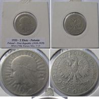 1933-Poland-2 Zlote (Polonia)-interwar silver coin